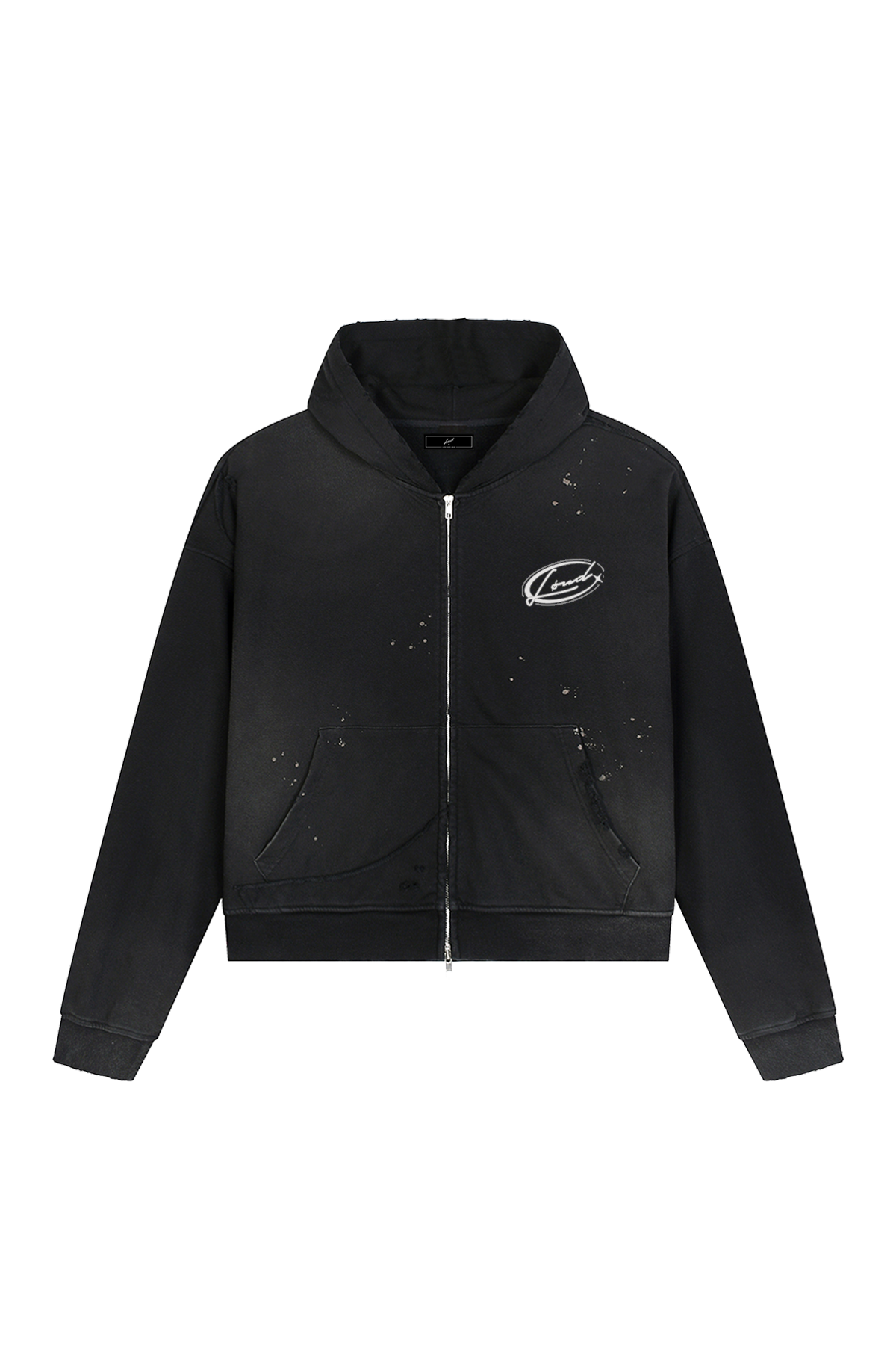 LOUD Washed Black Distressed Zip Hoodie - Live Look Loud