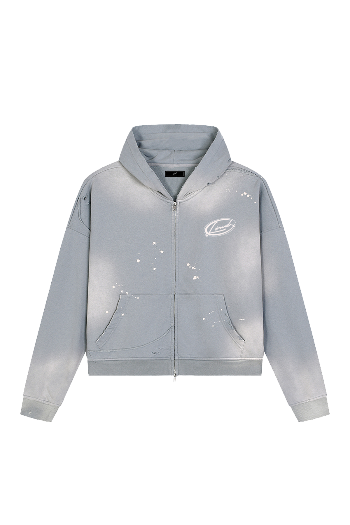 LOUD Washed Blue Distressed Zip Hoodie - Live Look Loud