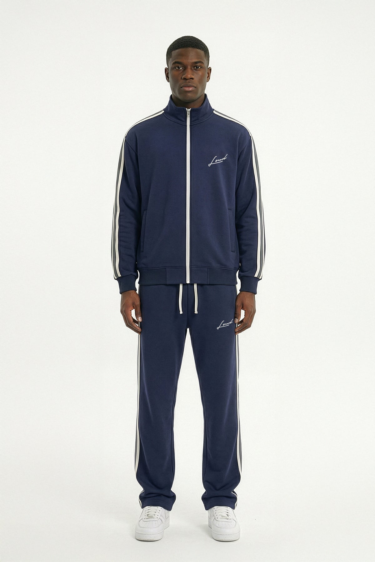 LOUD Navy Side Striped Track Trousers - Live Look Loud