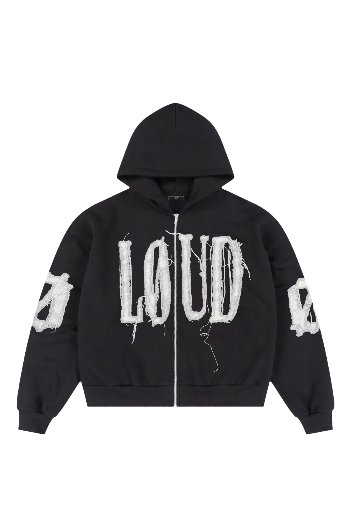 Loud Distressed Applique Zipped Hoodie
