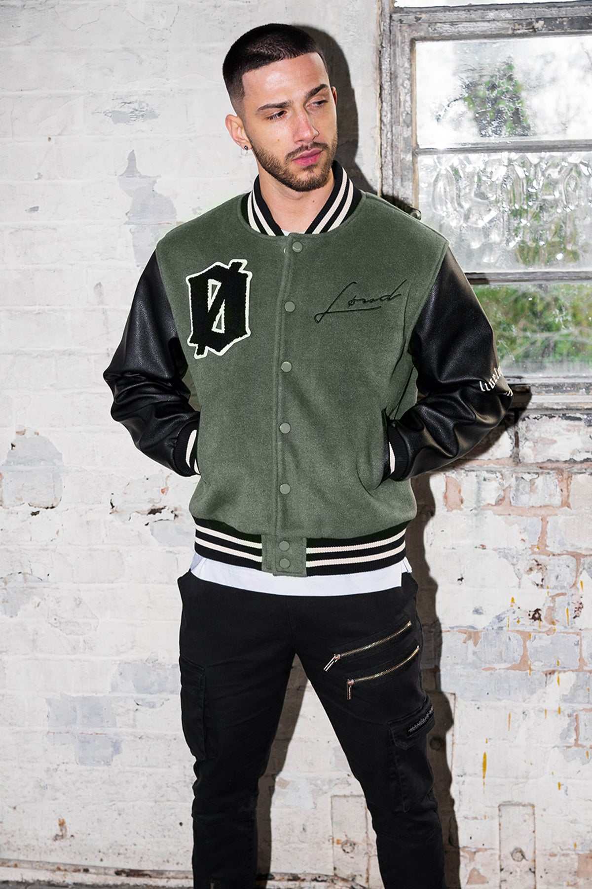 Loud Khaki Varsity Jacket - Live Look Loud
