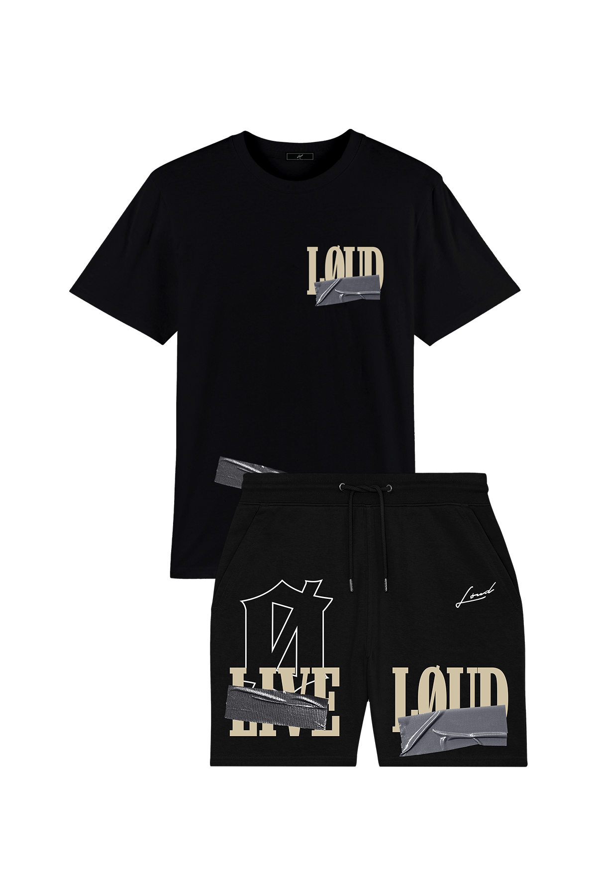 Live Loud Black Tape Shorts & T-Shirt Set