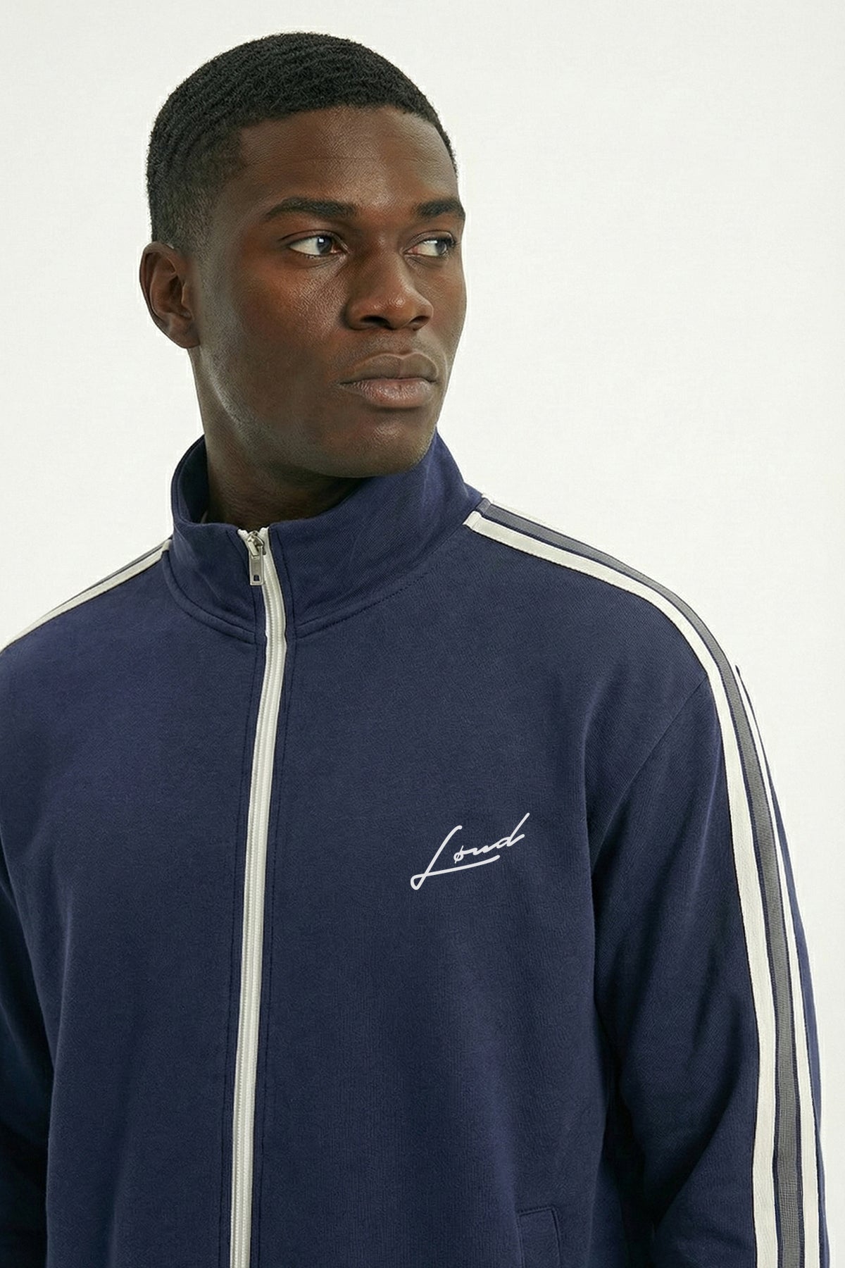 LOUD Navy Striped Tape Track Jacket - Live Look Loud