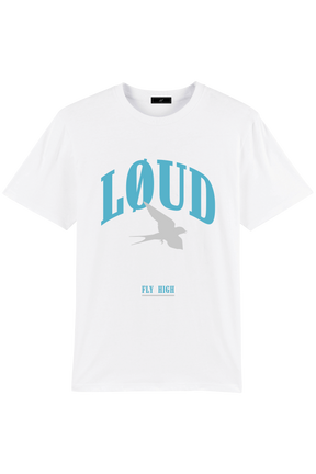 Loud Fly High White T-Shirt Sky Blue Print