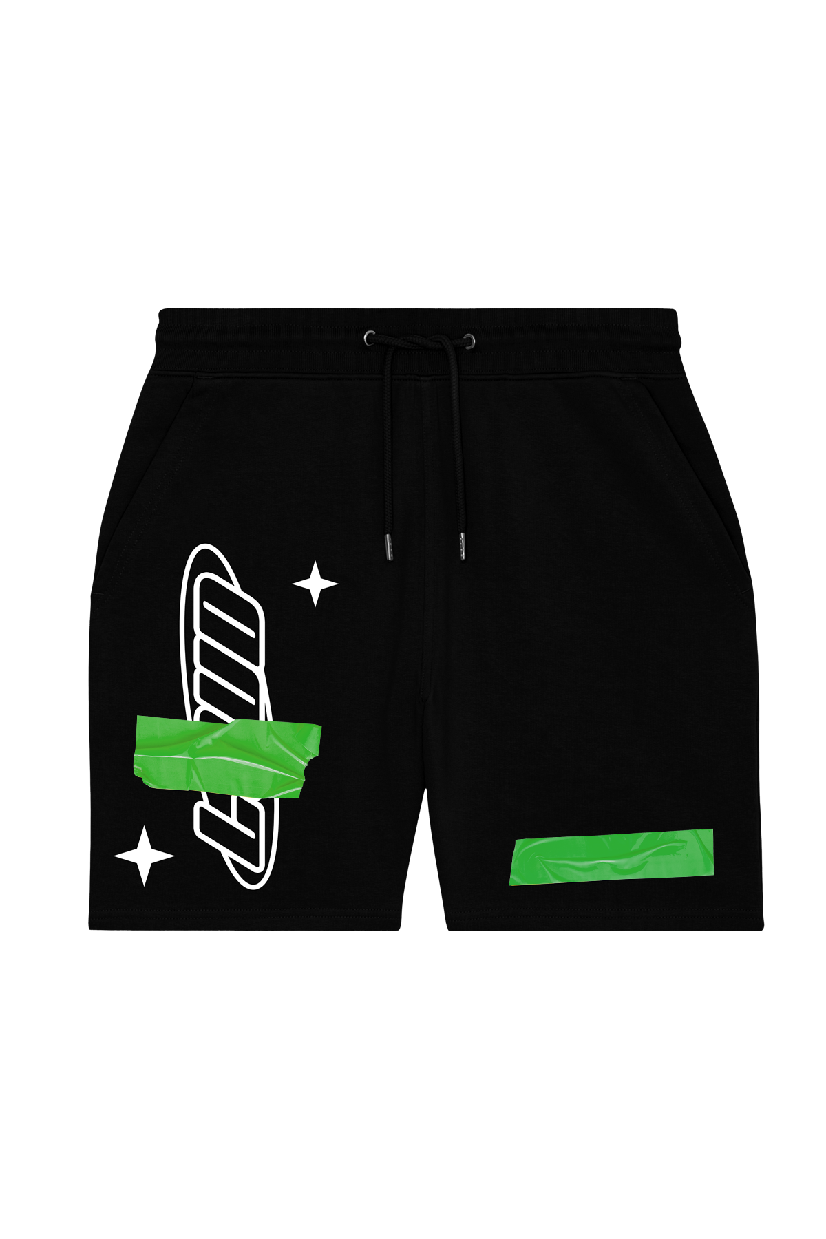 Loud Logo Print Green Tape - Black Cotton Shorts