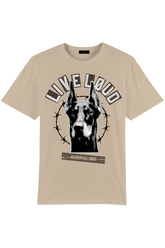 Loud Circle Logo with Doberman - Beige T-Shirt - Live Look Loud