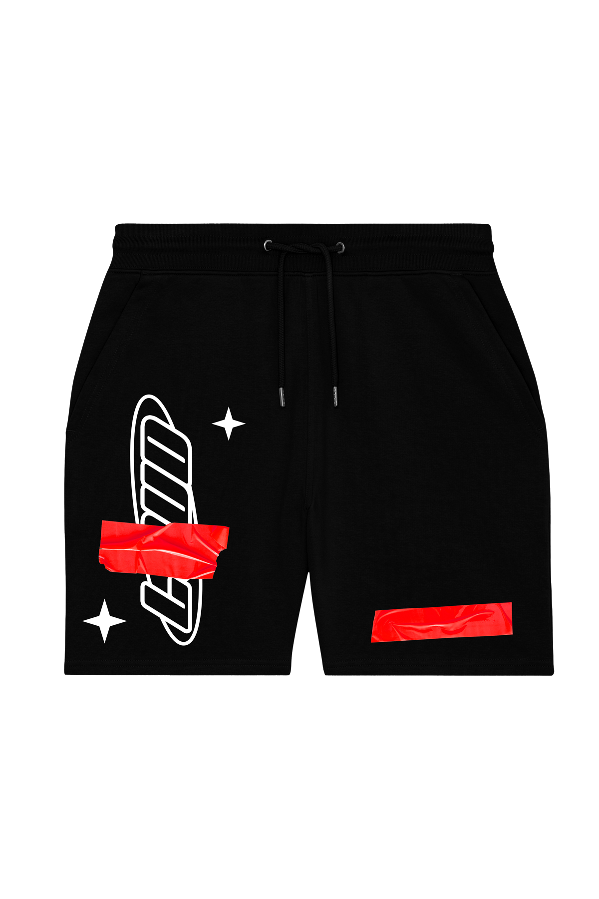 Loud Logo Print Red Tape - Black Cotton Shorts - Live Look Loud