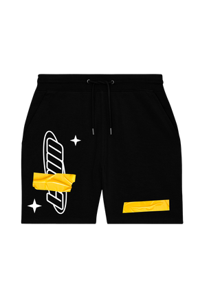 Loud Logo Print Yellow Tape - Black Cotton Shorts - Live Look Loud