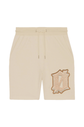 Chenille Logo Cream Shorts - Live Look Loud